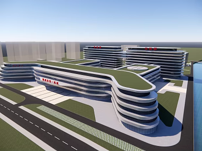 Modern Architectural Complex With Green Roof And Curved Design Features 3d model