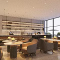 Modern Hotpot Restaurant Spacious Interior With Pendant Lights Wooden Tables Chairs And Green Plants