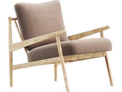 Modern Light Brown Leisure Chair With Wooden Frame Soft Upholstery And Armrests 3d model