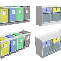 Public Facility Waste Sorting Trash Bins With Colorful Compartments And Icons 3d model