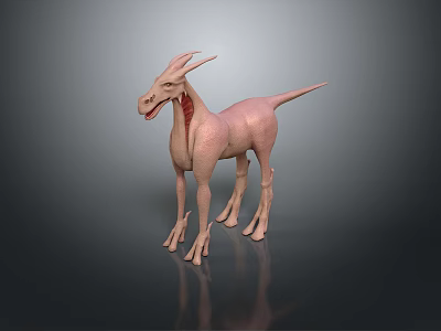 Pink Fantasy Game Movie Character With Long Neck Tail And Standing Pose 3d model
