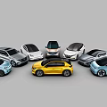 Assorted Colored Car Lineup Featuring Yellow Blue Silver Sedan And SUV Models