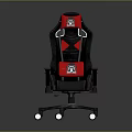 Ergonomic Black Red Gaming Chair With Pattern Adjustable Backrest And Wheels 3d model