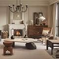 Elegant Living Room Interior With Fireplace Chandelier Sofa Armchair And Coffee Table