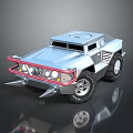 Silver Military Vehicle With Spiked Front Armored Body And Large Off Road Tires