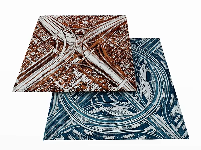 Decorative Square Rugs With Brown White and Blue Intertwined Line Swirl Patterns 3d model