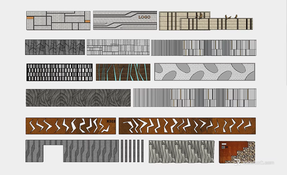Modern Feature Wall Design With Various Patterns Textures And Decorative Elements 3d model 