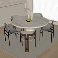 Elegant Round Marble Dining Table And Chairs Set With White Wall Window And Rug 3d model
