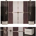 Luxury Modern Bedroom Accent Wall With Purple Velvet Panels And Golden Metal Trim