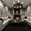 Classic Living Room Interior With Framed Leaf Bird Art Chandelier Fireplace And Sofas