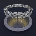 Circular Modern Metal Pergola Structure With Central Fountain And Paved Base Reflections