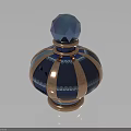 Decorative Blue Perfume Bottle With Gemstone Top And Gold Stripes Design