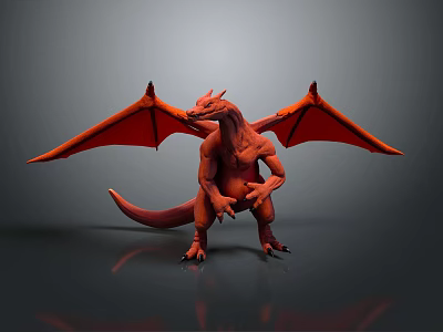 Detailed Red Dragon Character With Muscular Body Large Wings Sharp Claws And Standing Pose 3d model