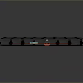 Long Modern Mechanical Structure With Black Body Red Blue Accents And Tech Design