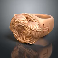 Copper Ring With Engraved Two Faces Braided Pattern And Side Letter H Design 3d model