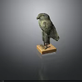 Ancient Bronze Eagle Statue with Green Patina on Square Wooden Base