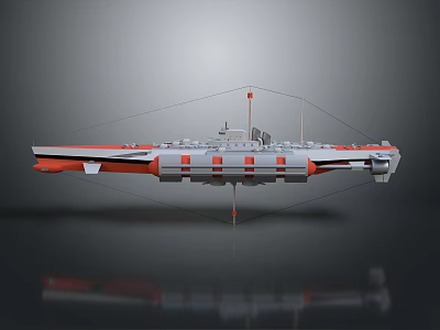 3D Rendered Warship Model Gray Red Body Multiple Decks And Reflection 3d model