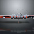 3D Rendered Warship Model Gray Red Body Multiple Decks And Reflection