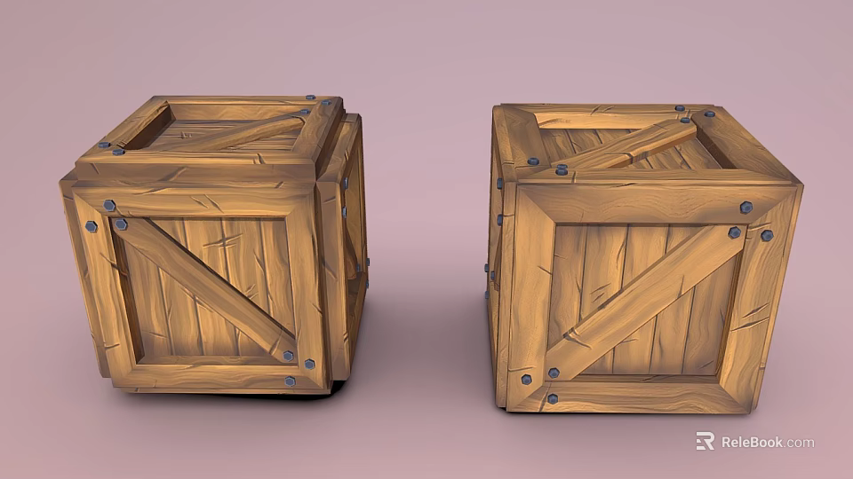 Square Wooden Storage Boxes With Natural Texture And Metal Rivets For Household Use 3d model 