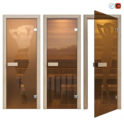 Elegant Modern Side Hinged Glass Doors With Wooden Frame And Silhouette Design 3d model
