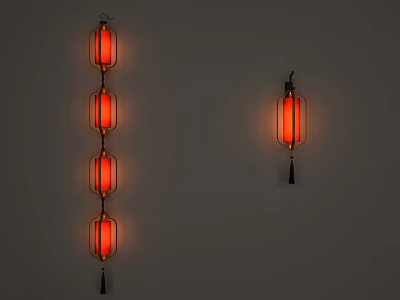 Traditional Red Hanging Lanterns Lighting Combination With Decorative Tassel Design 3d model