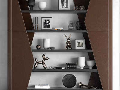 Modern Bookshelf Design With Decorative Vases Deer Sculpture Photo Frames Books And Candle Holders 3d model