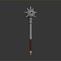Spiked Mace Weapon 3D Model Featuring Silver Spiked Head Red Wrapped Handle And Golden Base