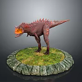 Red Orange Spiked Dinosaur Model On Circular Stone Base With Green Grass 3d model