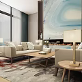 Modern Elegant Living Room Sofa Coffee Table Set With Wooden Top Area Rug And Decorative Art