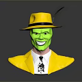 Green Skinned Character In Yellow Suit With Feather Hat And Black Skull Tie Bust Sculpture