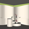 Curved White Vertical Stripe Screen In Green Wall Room With Round Tables Vases And Lighting