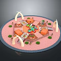 Circular Layout With Colorful Central Structure Small Pavilions White Arches Pink Ground And Green Plants