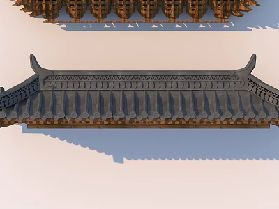 Traditional Chinese Building Facade With Black Tiled Roof And Overhanging Eaves 3d model
