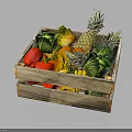 Fresh Assorted Fruits And Vegetables In Wooden Crate With Pineapple Banana Red Pepper Cabbage Orange