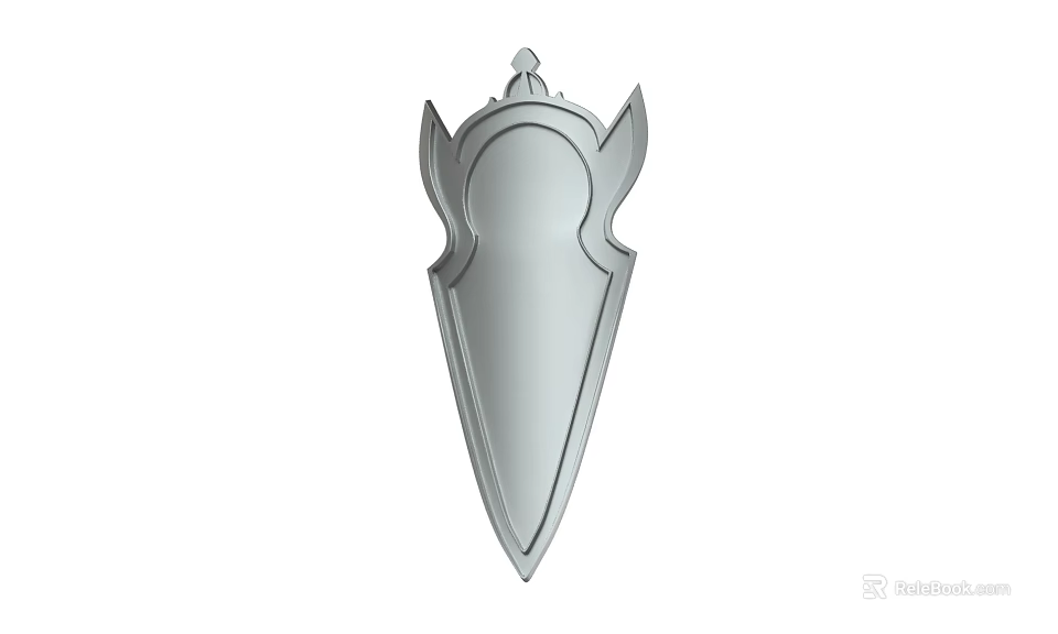 Silver Metal Shield With Pointed Top And Winged Sides Medieval Weapon Design 3d model 