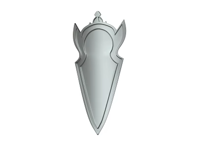 Silver Metal Shield With Pointed Top And Winged Sides Medieval Weapon Design 3d model