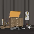 Jewelry Display With Open Wooden Jewelry Box Mannequin And Dark Striped Background