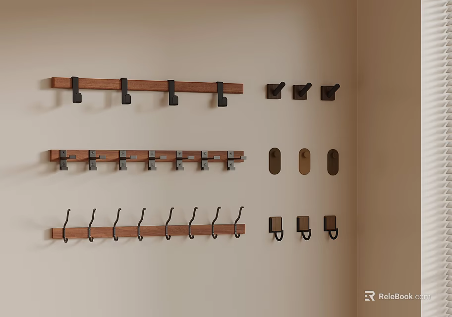 Various Wall Hooks For Home Organization With Different Designs And Materials 3d model 
