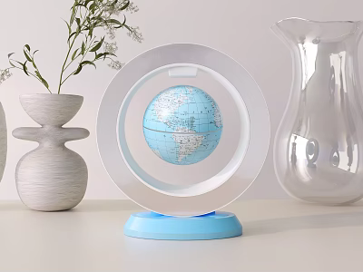 Decorative Ornament Set with Globe Blue Base White Vase and Transparent Glass Vase 3d model