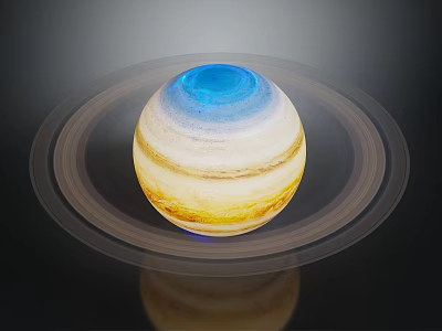 Ringed Planetary Model With Blue Top And Yellow White Stripes Against Dark Background 3d model