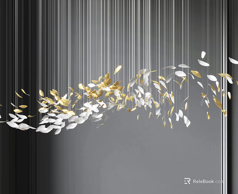 Modern Leaf Shaped Chandelier With Gold Silver Hanging Decorative Design For Interior 3d model
