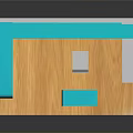 Modern Room Scene With Blue Frame White Furniture Wooden Floor And Sun Villa Sign