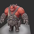 Red Horned Muscular Fantasy Creature 3D Model With Detailed Armor And Spiked Shoulders
