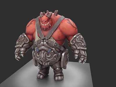 Red Horned Muscular Fantasy Creature 3D Model With Detailed Armor And Spiked Shoulders 3d model