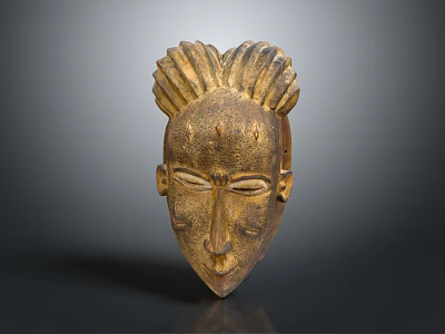 Traditional Hand Carved Wooden Mask With Intricate Hairstyle And Facial Features 3d model