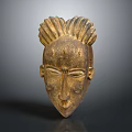 Traditional Hand Carved Wooden Mask With Intricate Hairstyle And Facial Features