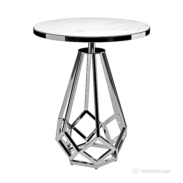 Modern Coffee Table With White Marble Top And Geometric Chrome Base Design 3d model 