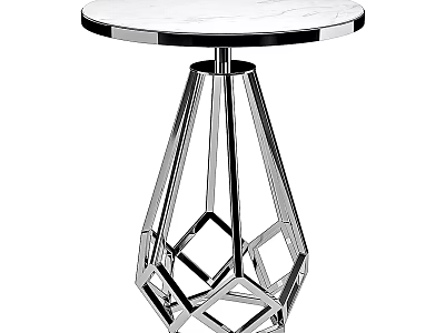 Modern Coffee Table With White Marble Top And Geometric Chrome Base Design 3d model
