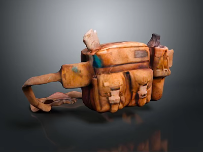 Vintage Handcrafted Brown Leather Backpack With Multiple Pockets And Unique Design 3d model