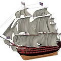 Vintage Sailing Ship With White Canvas Sails Red Brown Hull And Union Jack Flags